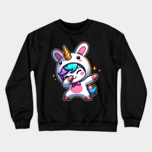 Cute Kawaii Dabbing Unicorn Wearing Easter Bunny Costume Crewneck Sweatshirt